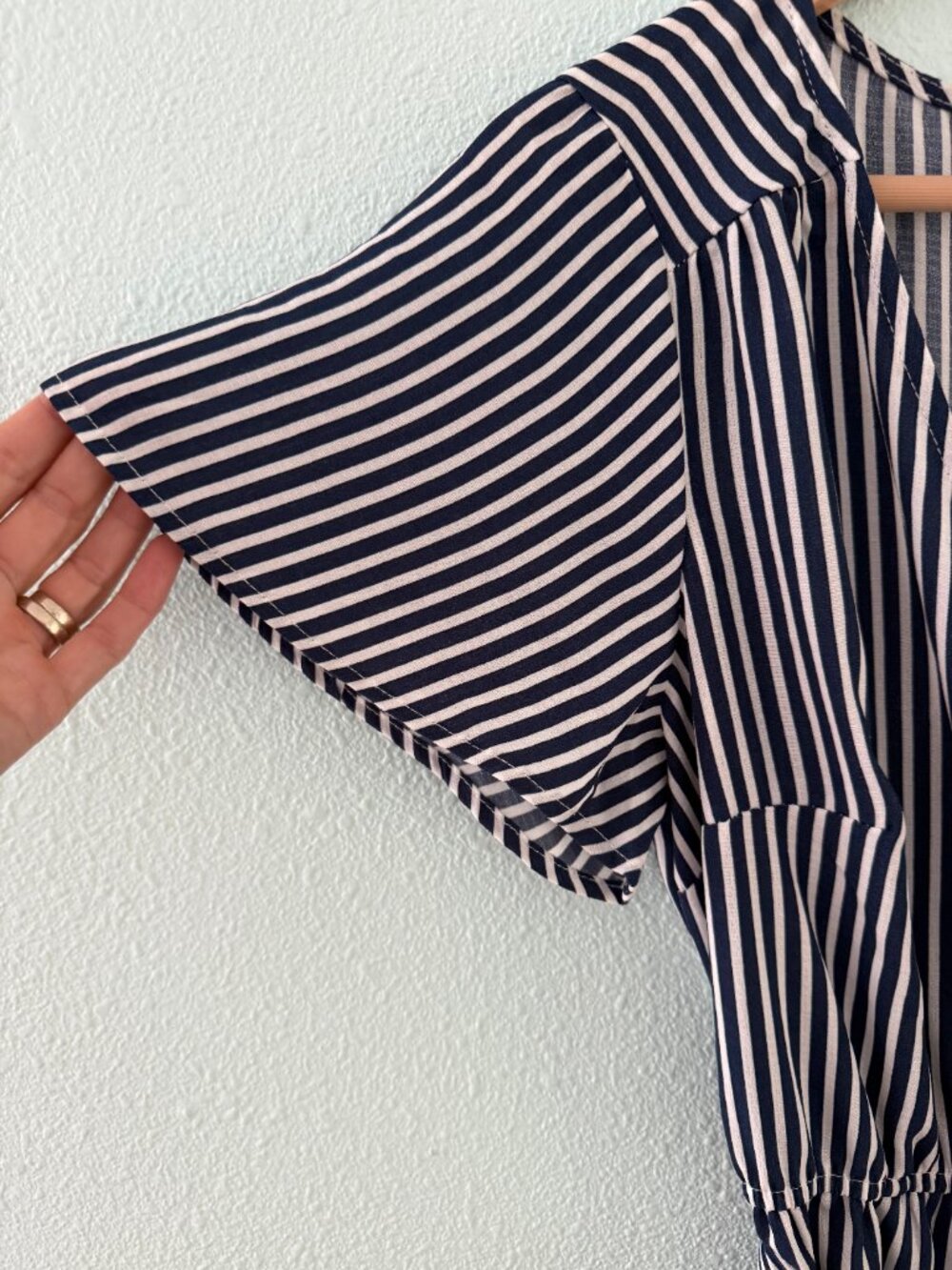 naif Blue White Stripe‎ Faux Wrap Ruffle Dress Size Medium - Picture 2 of 7